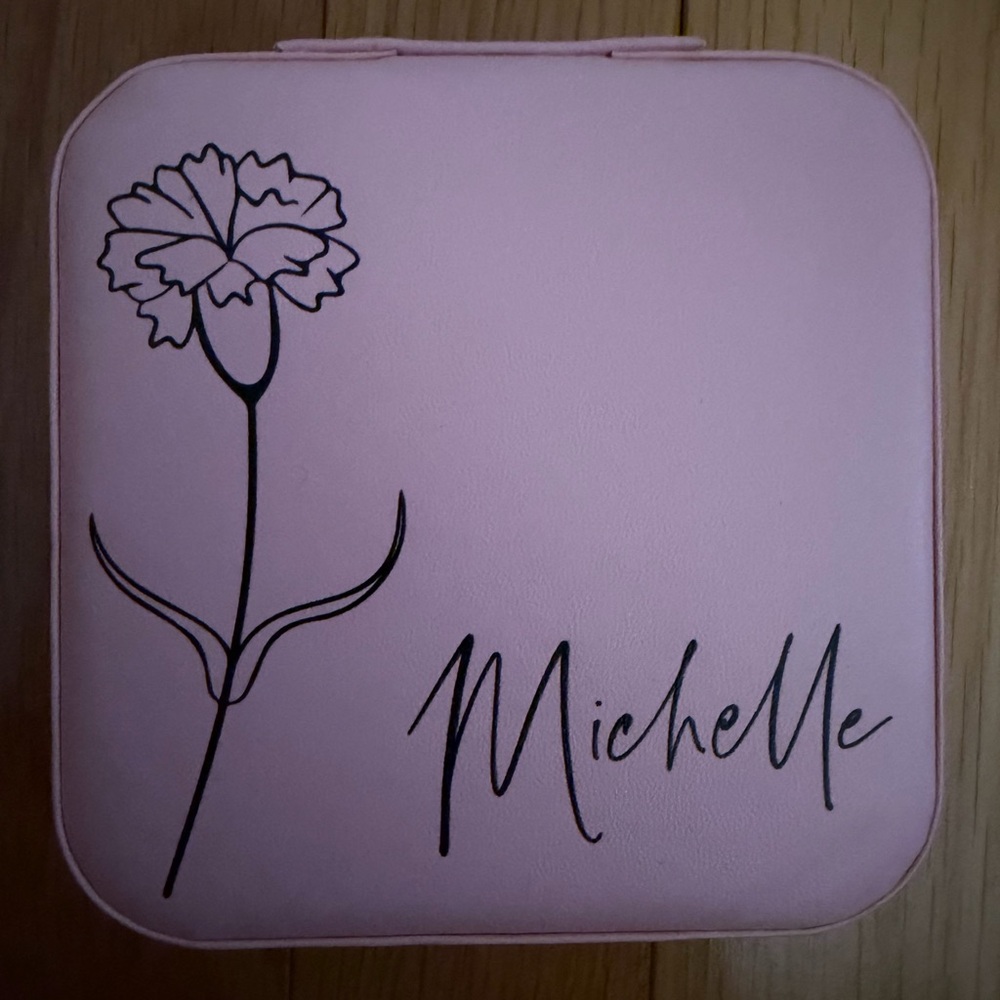 Zippered Personalized Michelle Pink Floral Zippered Mini Jewelry Case NWOT - Picture 1 of 4